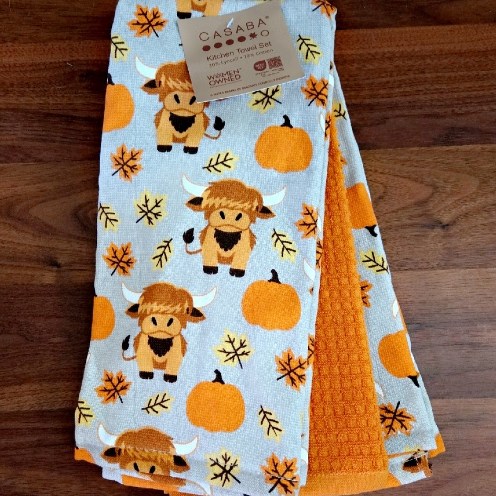 Casaba West Highland Cows Autumn Kitchen Towel Set of 3 Fall Halloween